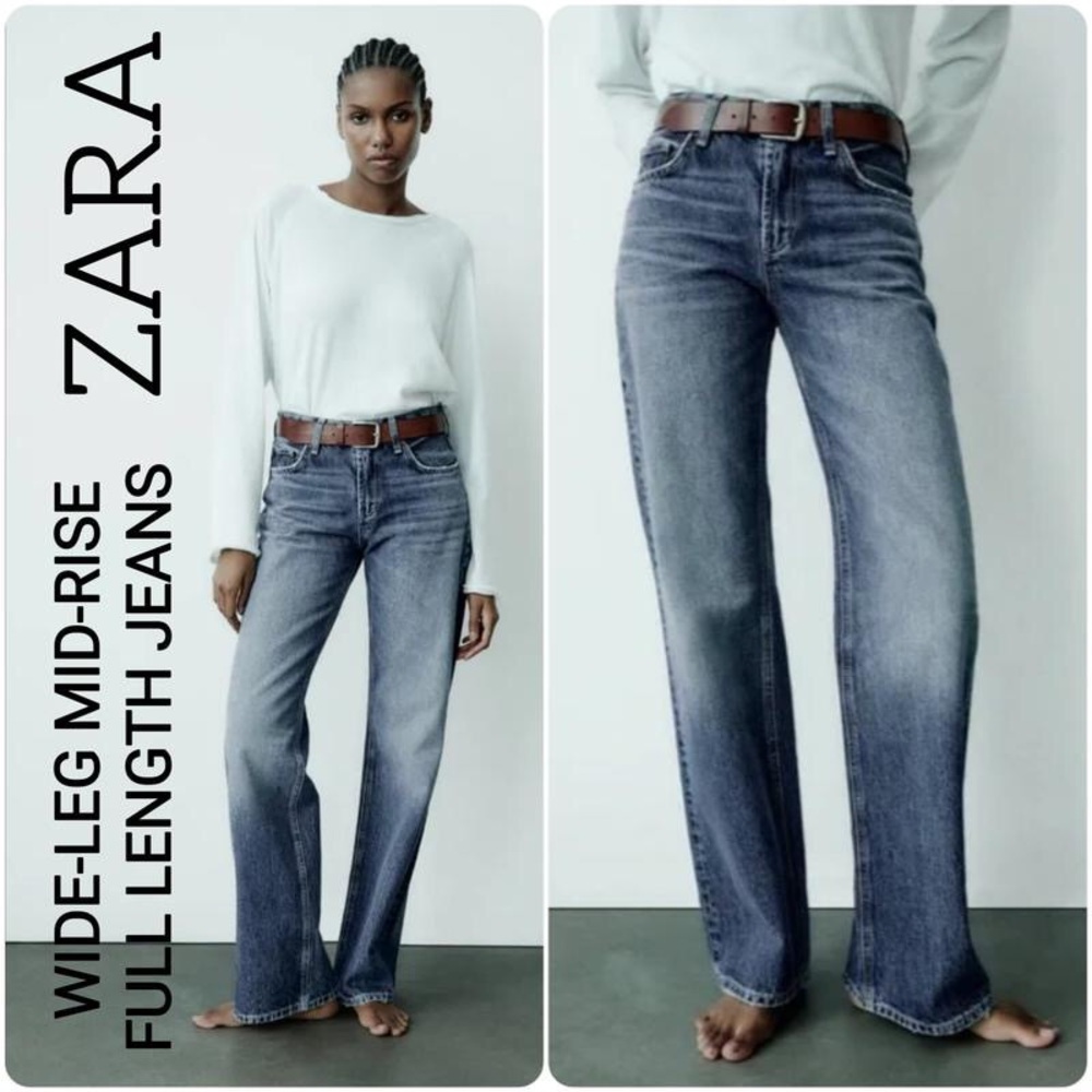 ZARA Wide-Leg Mid-Rise Jeans — Faded Blue Wash